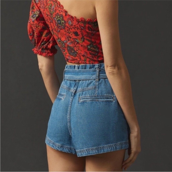 Anthropologie Pilcro Denim Blue Paperbag Waist Belted Women's Shorts - Picture 10 of 11